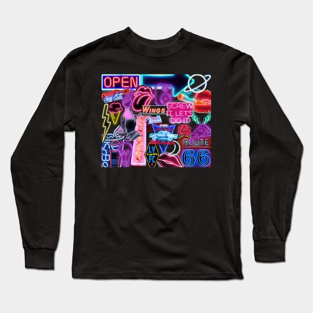 neon sign collage Long Sleeve T-Shirt by morgananjos